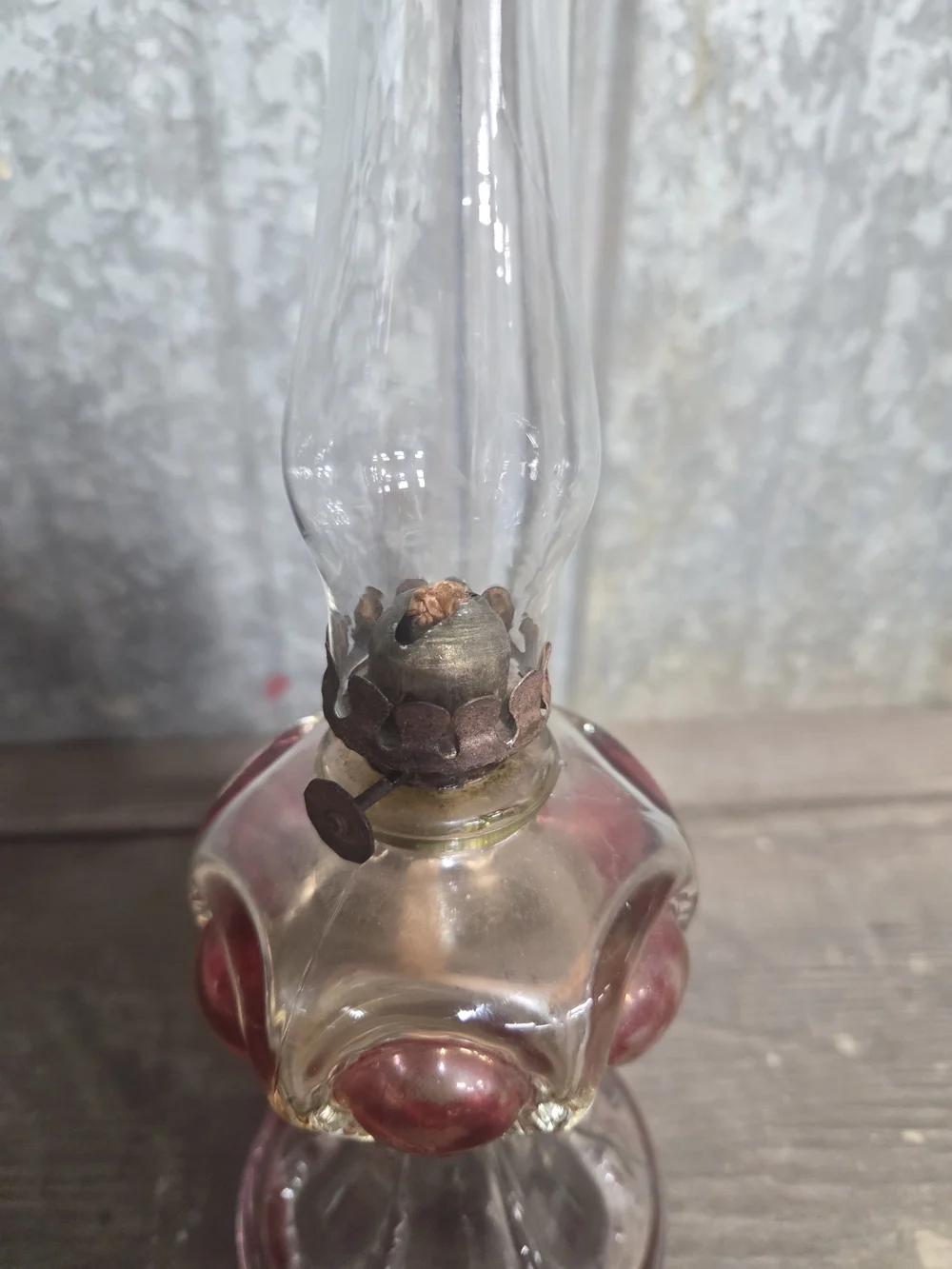 Vintage Glass Mini Hurricane Lamp in Red and Clear - Home Accents